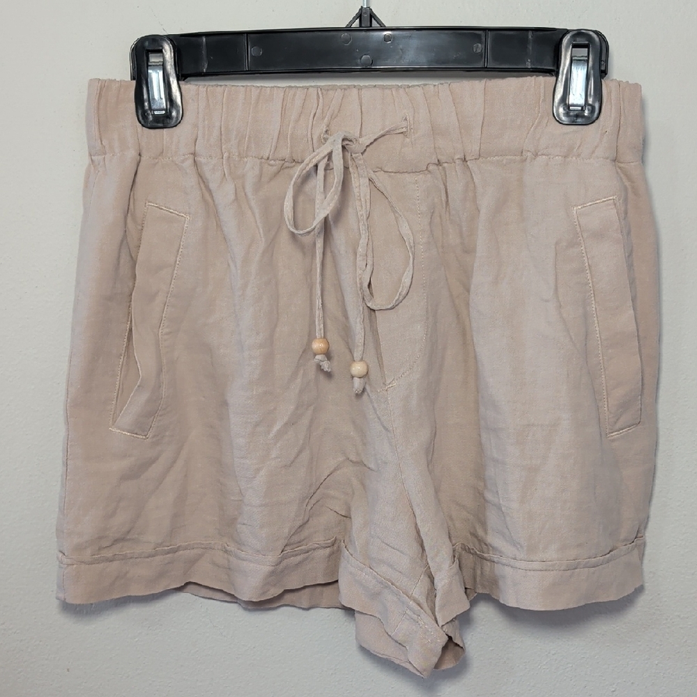 Zara Beige High-Waist Linen-Blend Drawstring Shorts Women's Size S